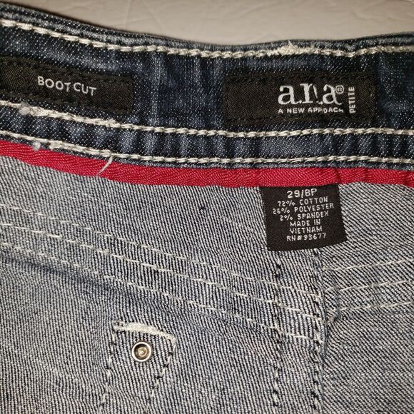 ANA Bootcut Stretch Denim Jeans Womens Size Petite 28 8P Rhinestone Back Pockets - Picture 5 of 9
